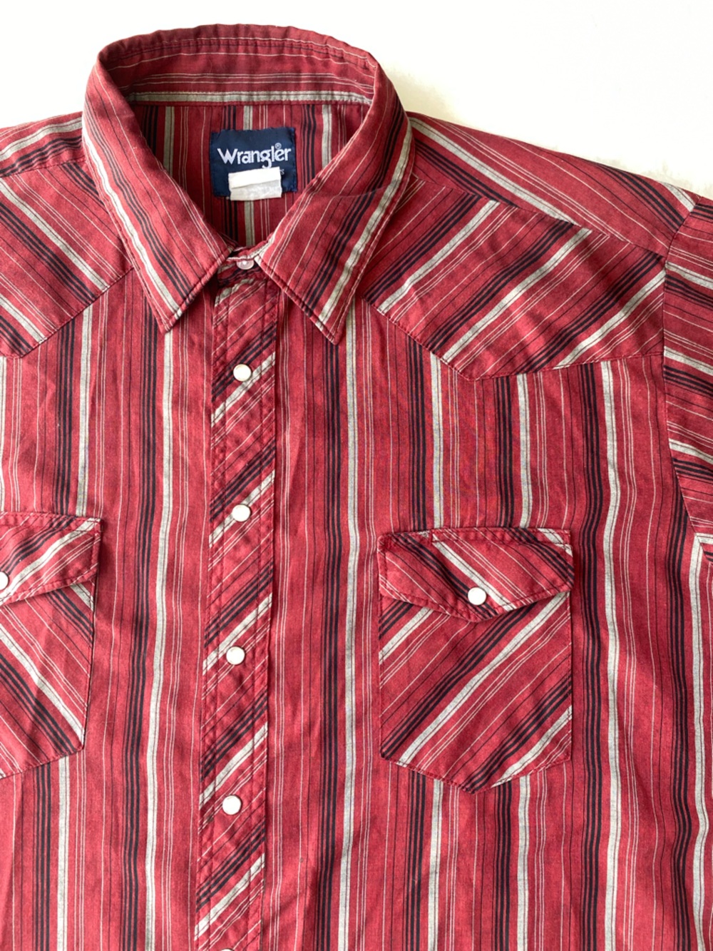 Wrangler Men's Short Sleeve Striped Western Pearl Snap Shirt XXL Red Y2K Vintage
